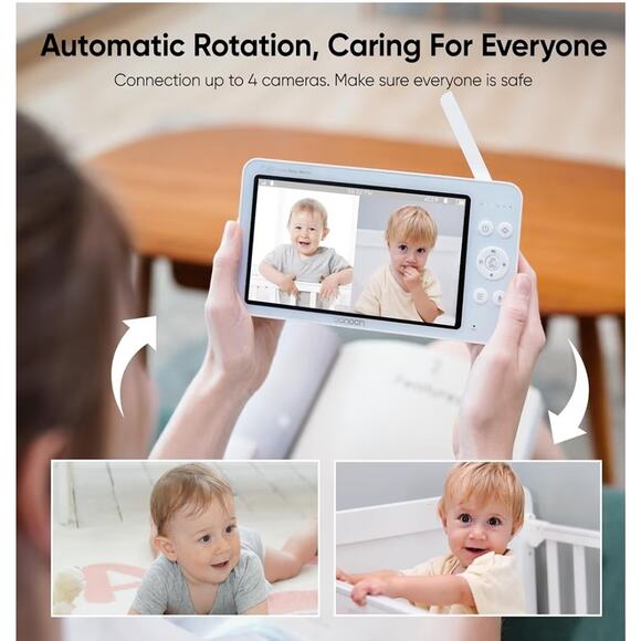 bonoch MegaView Baby Monitor w/ 2 Cameras, 7” 720P Split Screen – Open Box New - Picture 3 of 8